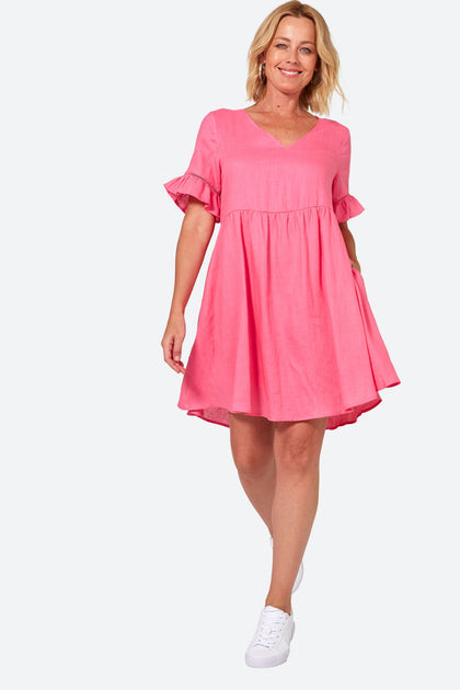 Ultra Pink Babydoll Tiered Dress - Grace and Garment Boutique
