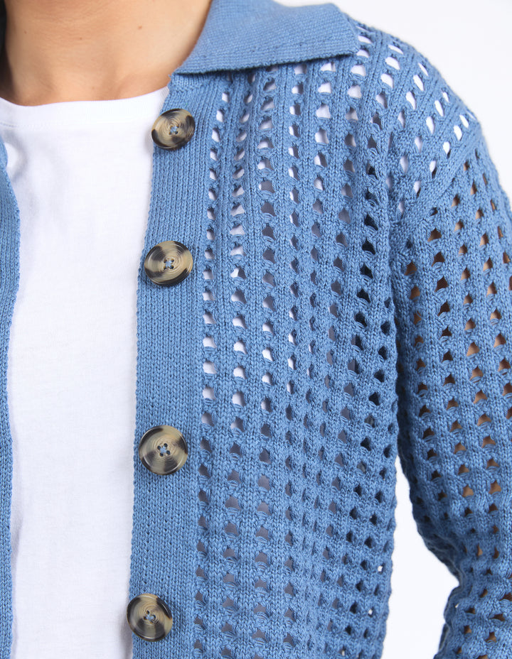 Clover Knit Cardigan - Coronet Blue