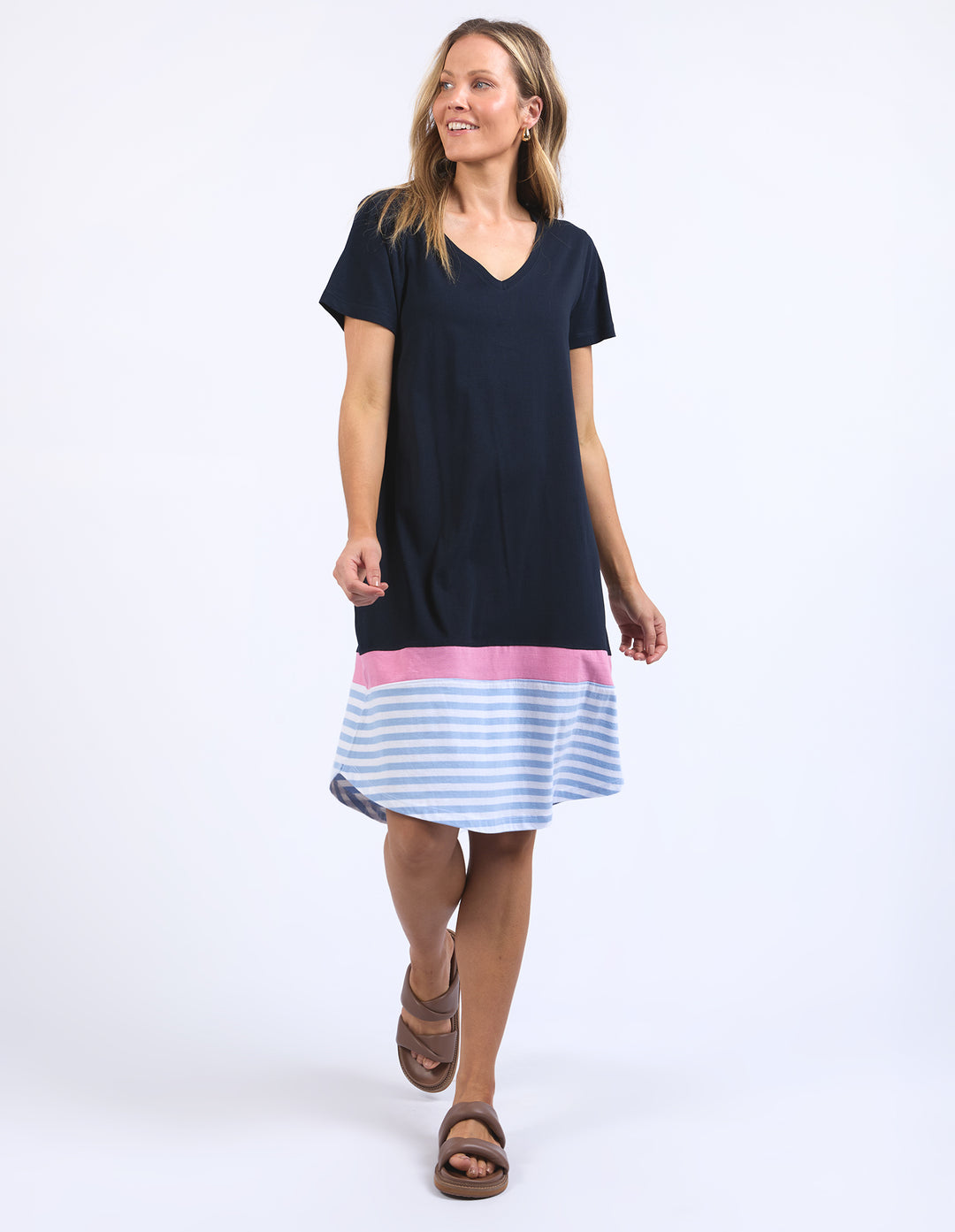 Elm Draw The Line Tee Dress - Navy / Blue & White Stripe