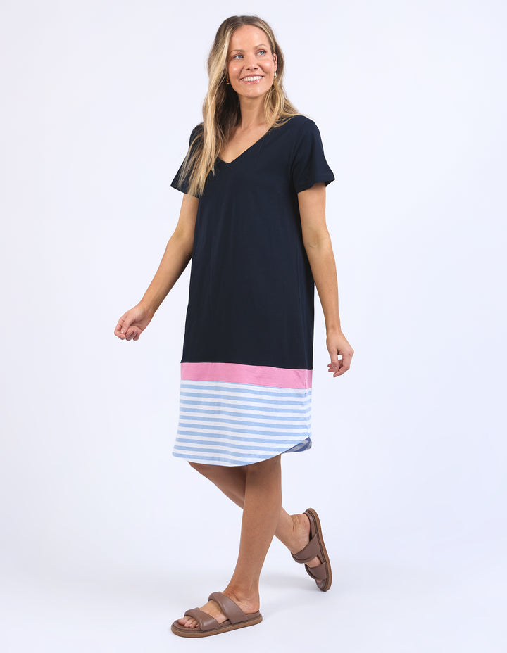 Elm Draw The Line Tee Dress - Navy / Blue & White Stripe