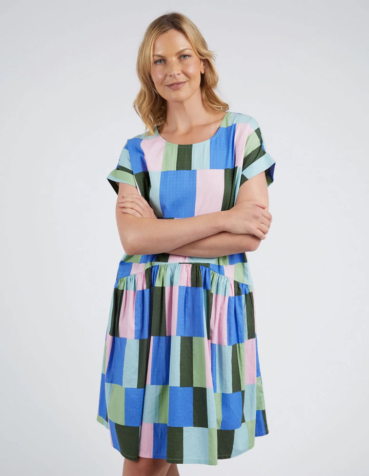 Elm Odyssey Dress - Blue / Green Print