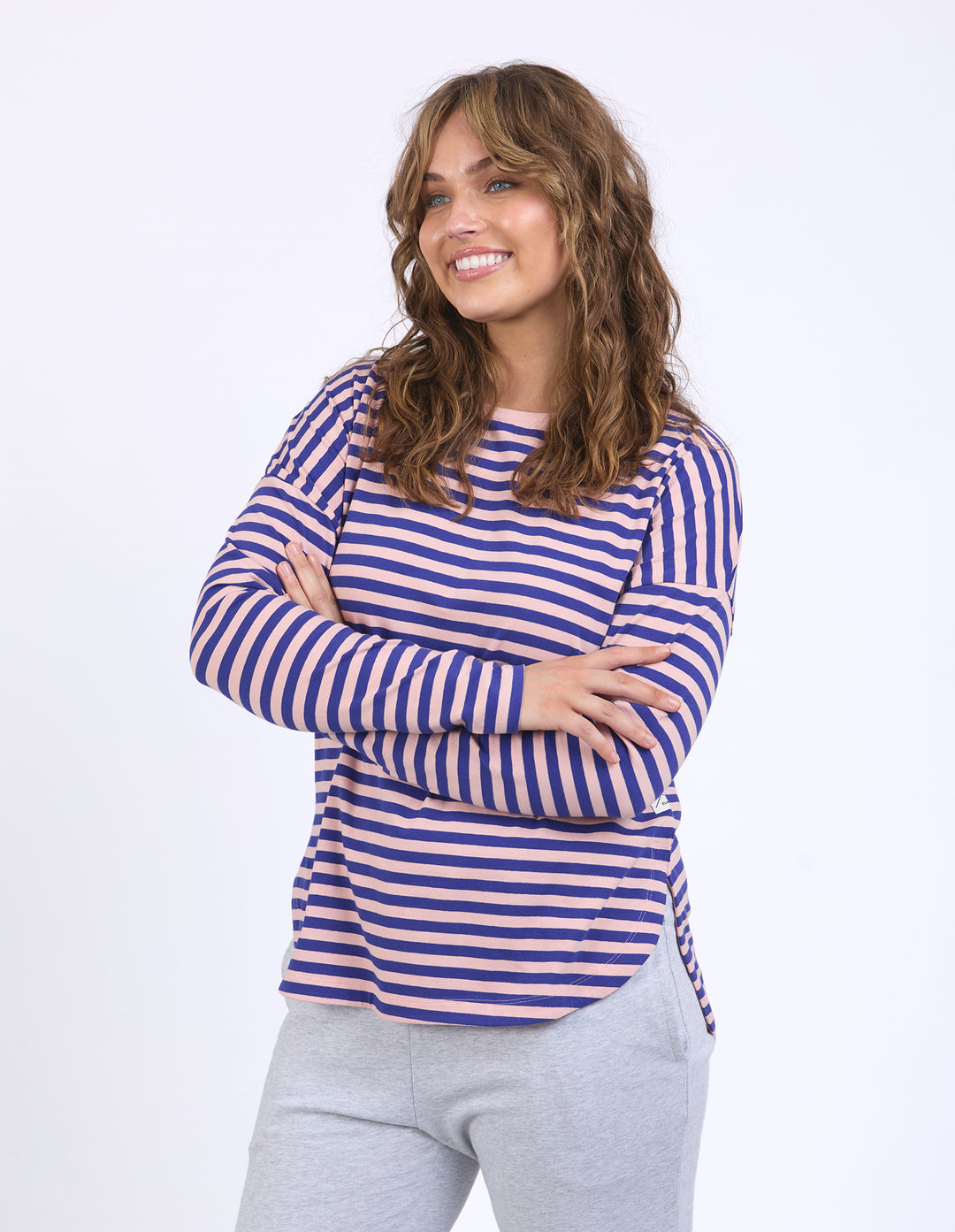 Elm Lauren Long Sleeve Tee - Deep Blue & Blush Stripe