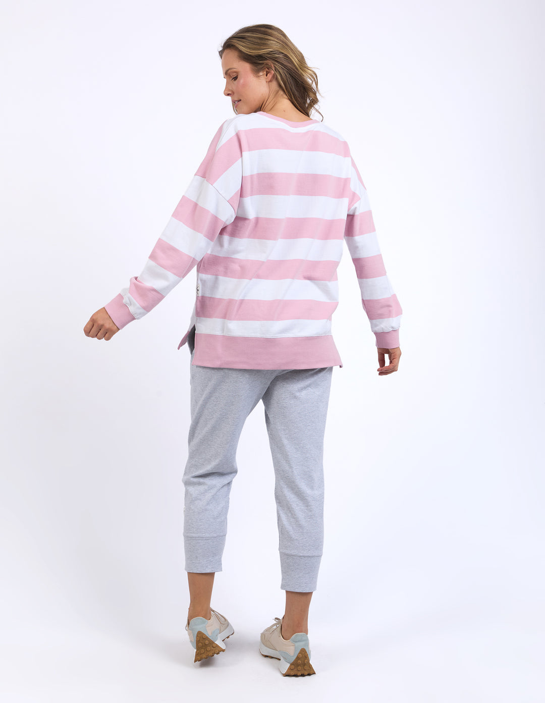 Elm Billie Block Stripe Crew - Soft Pink / White Stripe