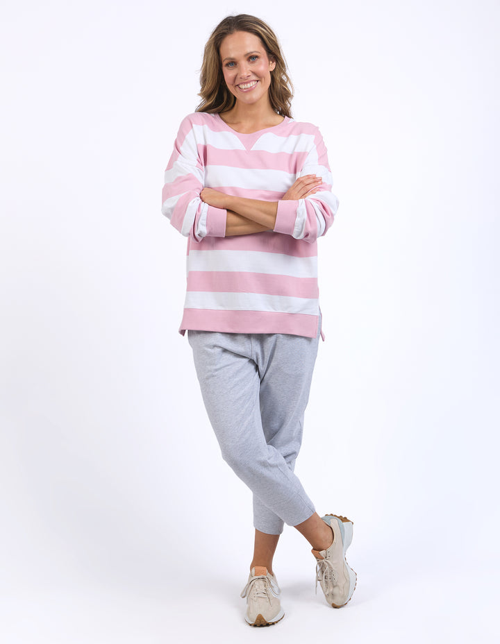 Elm Billie Block Stripe Crew - Soft Pink / White Stripe