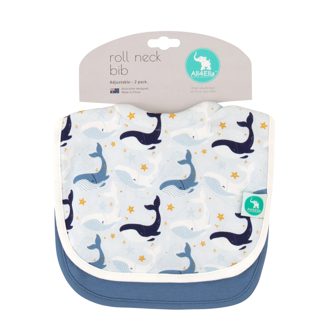 All4Ella Roll Neck Bib 2pk - Whales