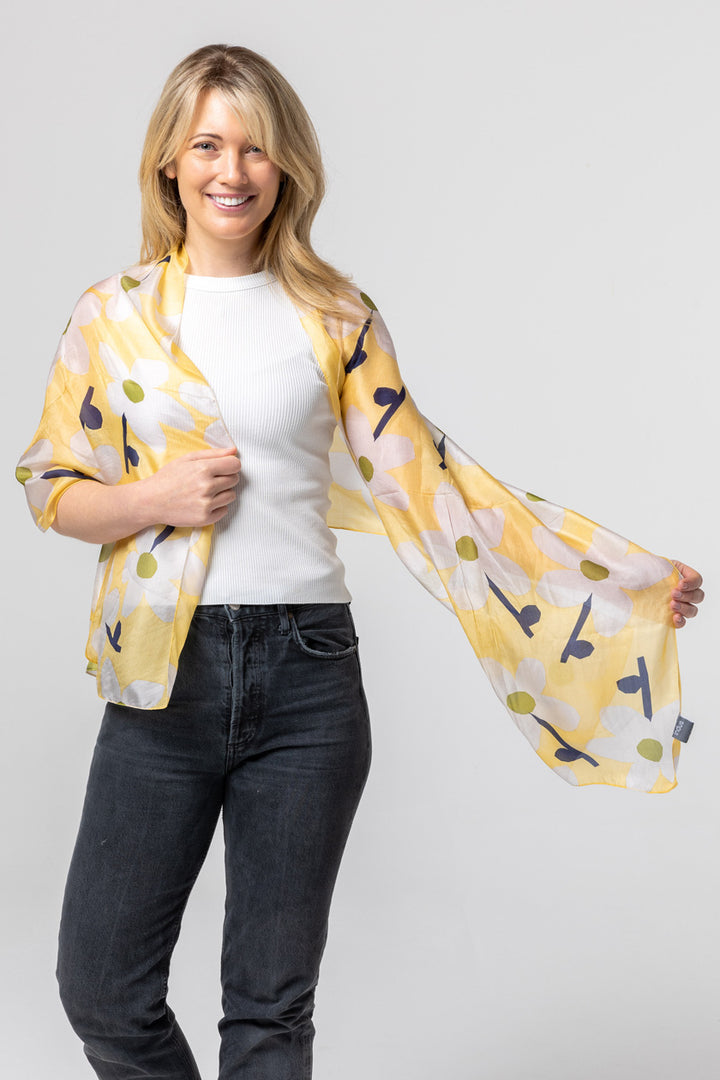 Desert Rose Silk Scarf - Lemon / Ivory / Indigo