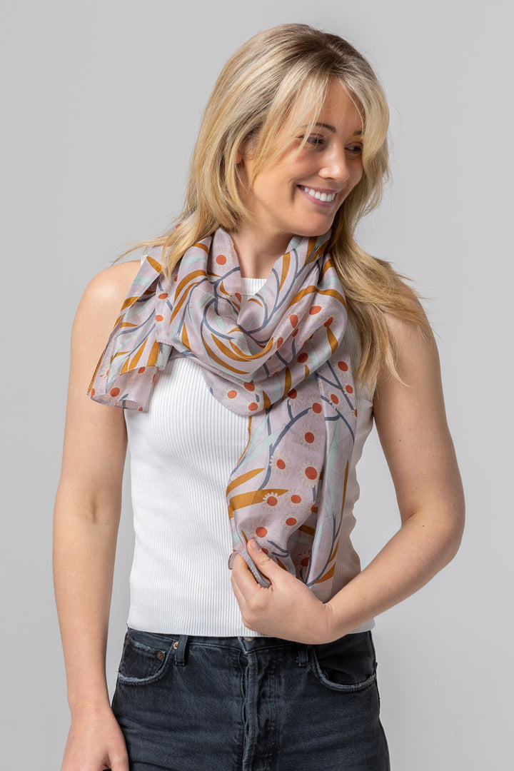 Everlasting Daisy Silk Scarf - Blush / Caramel / Tangerine