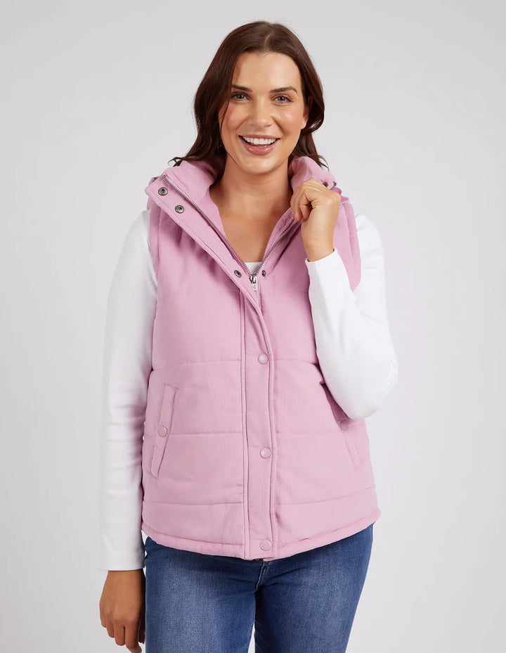 Elm Cord Puffer Vest  -  Peony Pink