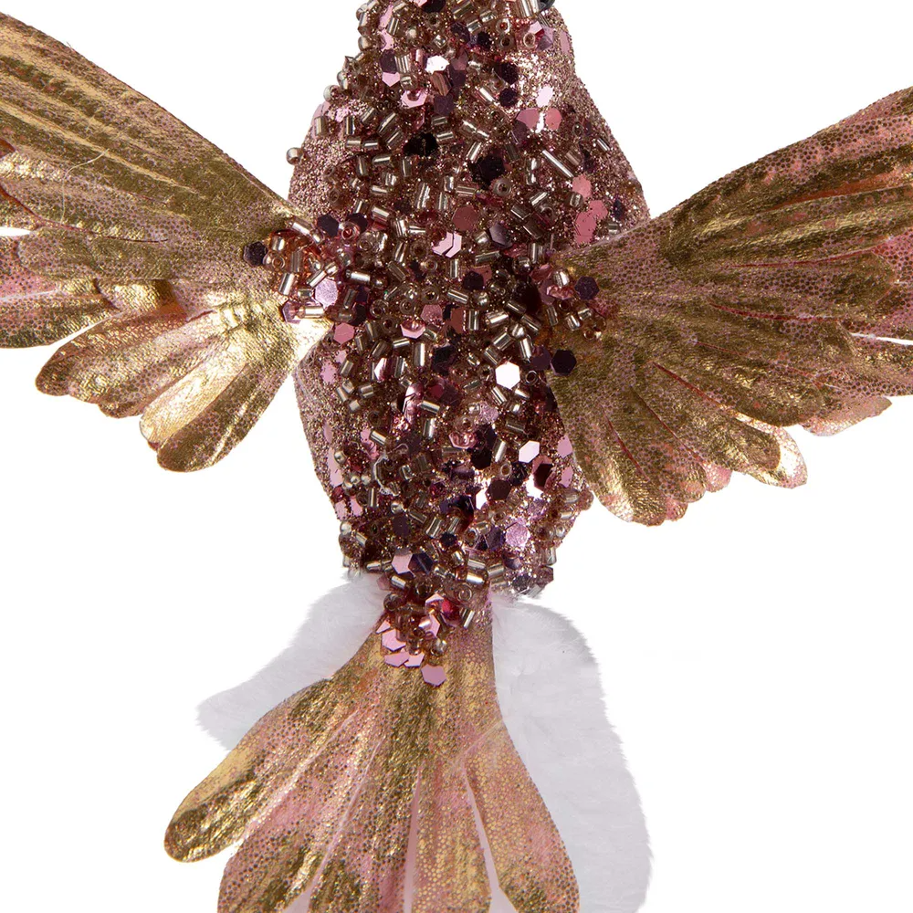 Flutter Sparkly Clip On Bird Decoration - Pink