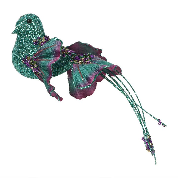 Ginko Glitter Clip on Bird - Peacock