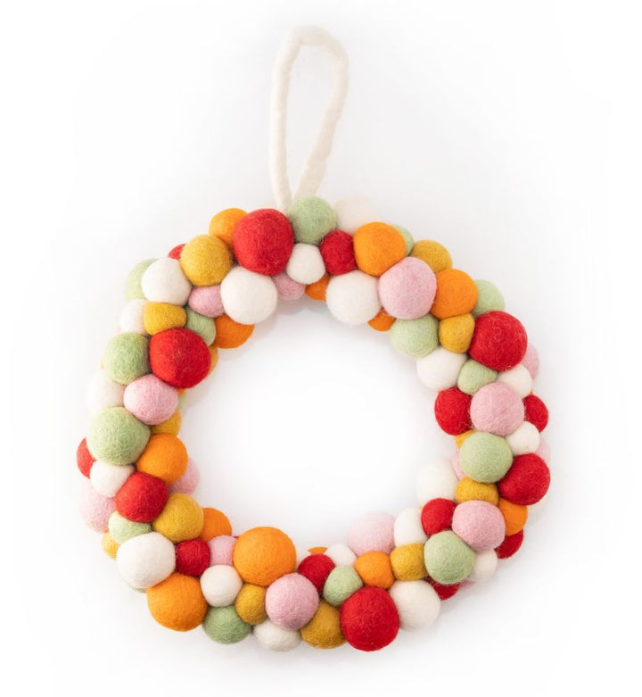 Coloured Felt Ball Wreath - 27cm