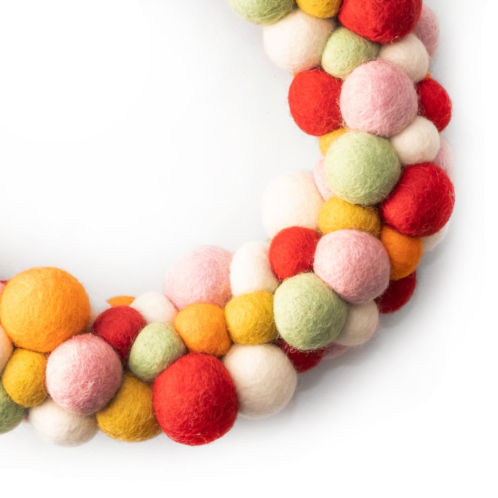 Coloured Felt Ball Wreath - 27cm