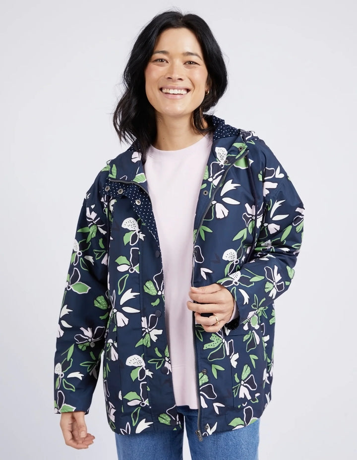 Elm Idyll Floral Raincoat - Navy