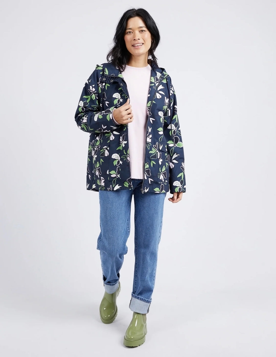 Elm Idyll Floral Raincoat - Navy