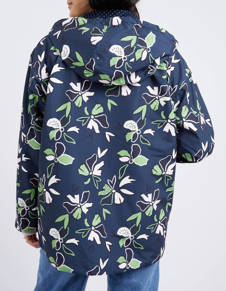 Elm Idyll Floral Raincoat - Navy