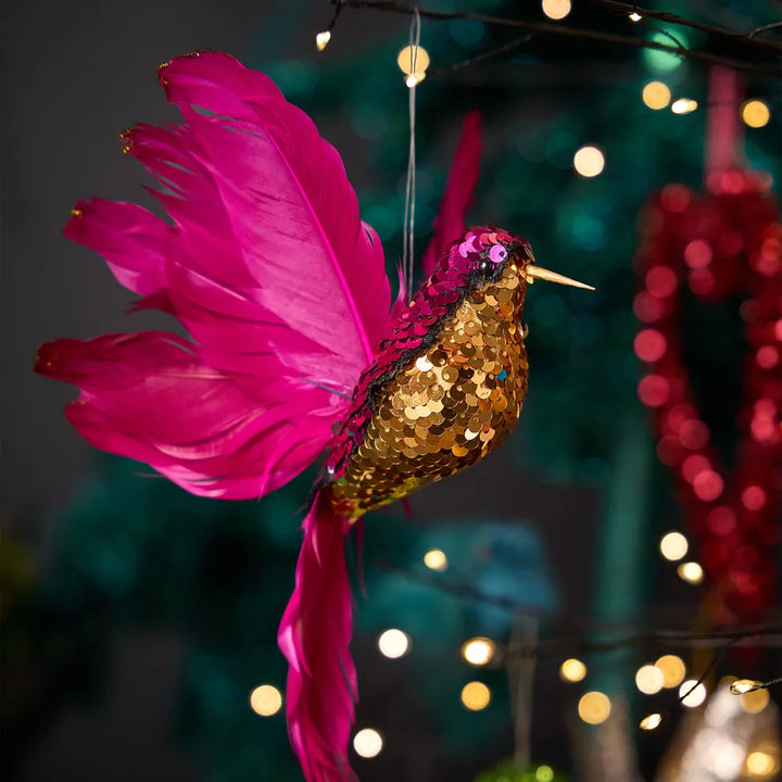 Salsan Sequin Hanging Hummingbird - Fuchsia