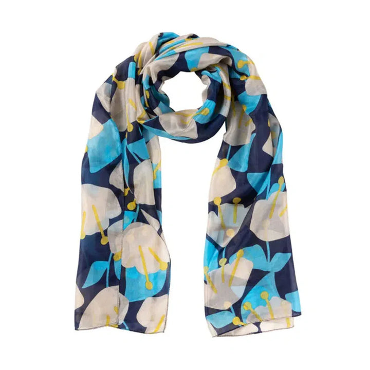 Tulip Silk Scarf - Sky, Indigo & Ivory