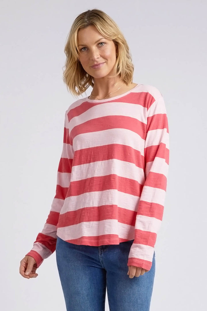 Elm Spritz Stripe L/S Tee - Coral