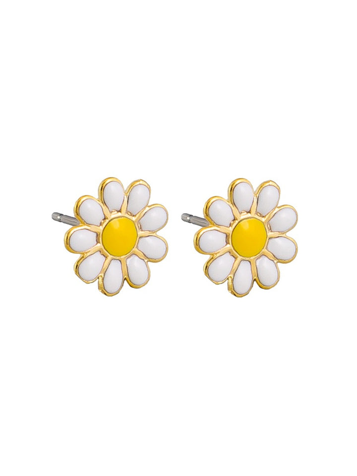 White Enamel Daisy Dot Studs