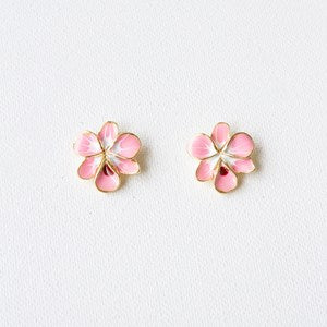 Enamel Orchid Stud Earrings by Adorne