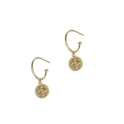 Pendant Drop Hoop Earrings - Gold