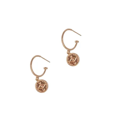 Pendant Drop Hoop Earrings - Rose Gold