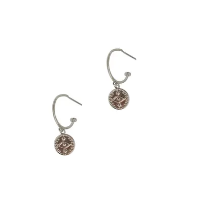 Pendant Drop Hoop Earrings - Silver