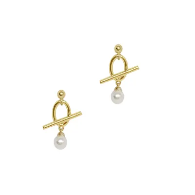 Fob Pearl Drop Earrings - Gold