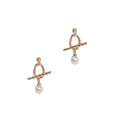 Fob Pearl Drop Earrings - Rose Gold