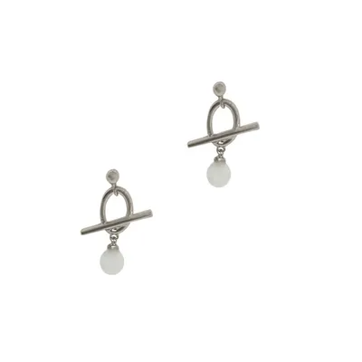 Fob Pearl Drop Earrings - Silver