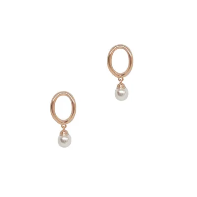 Open Oval Drop Pearl Earrings - Rose Gold