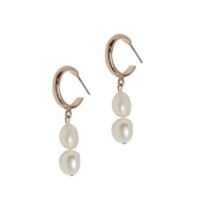 Irreg Pearl Drop Hoop Earrings - Rose Gold