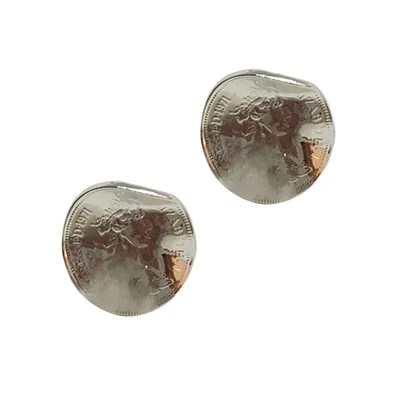 Large Curved Round Earrings - Silver