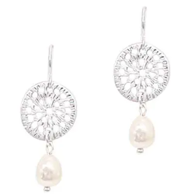 Silver & Pearl Filigree Drop Earrings