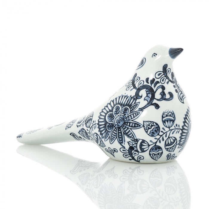 Blue & White Paisley Ceramic Bird - 25cm