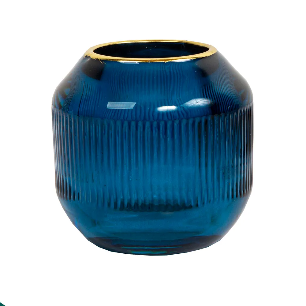 Luxe Ridged Tealight Holder - Blue