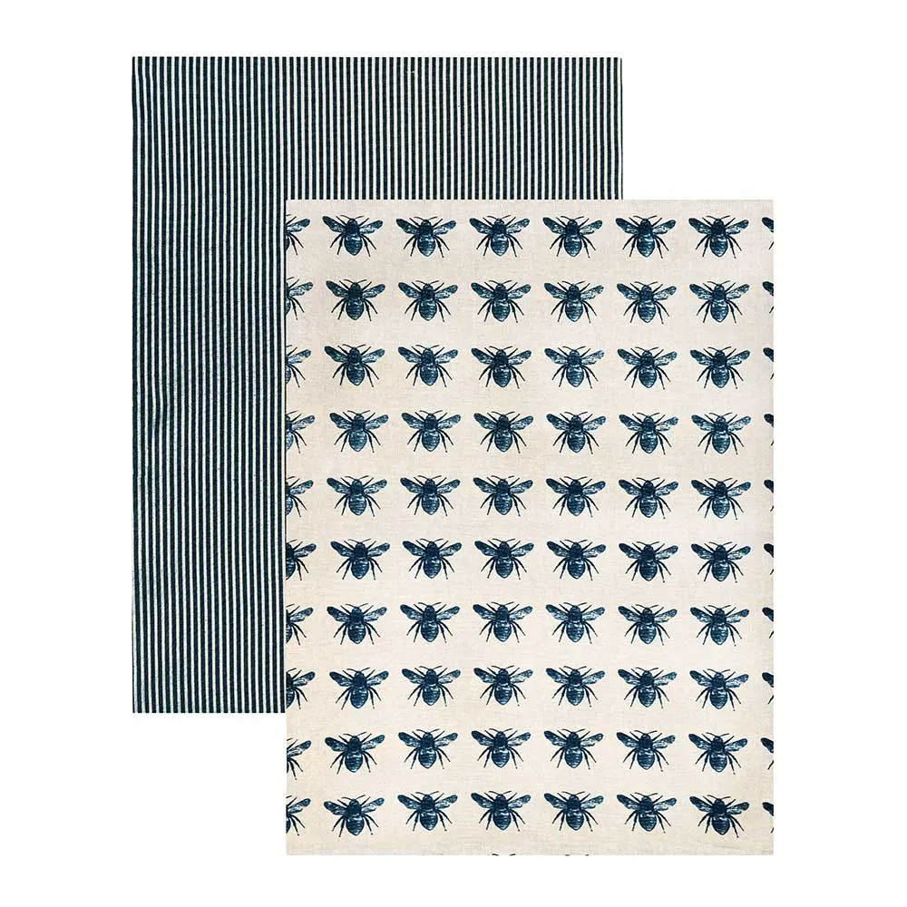 Honey Bee Blue Tea Towel Pack