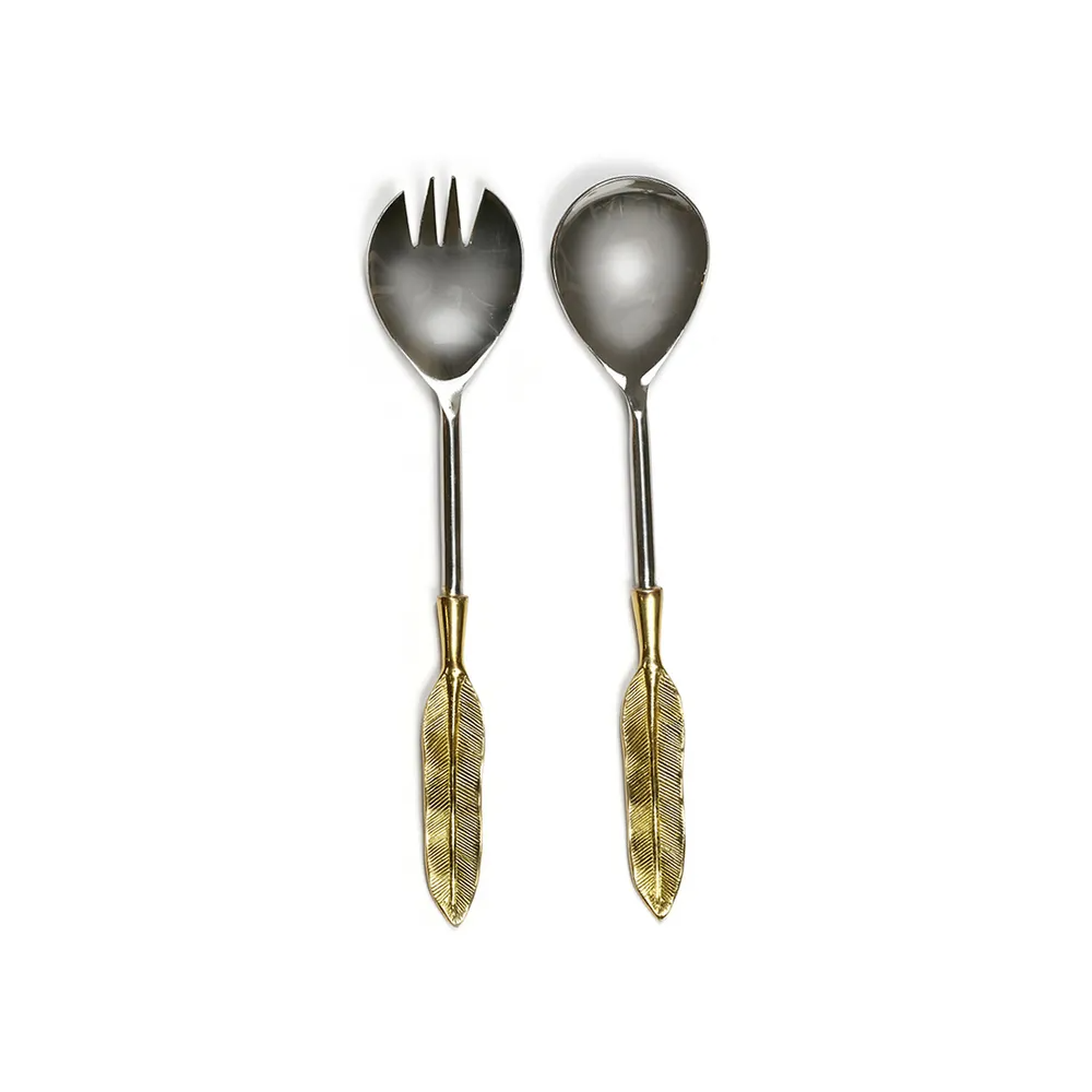 Leaf Salad Set - Brass Steel