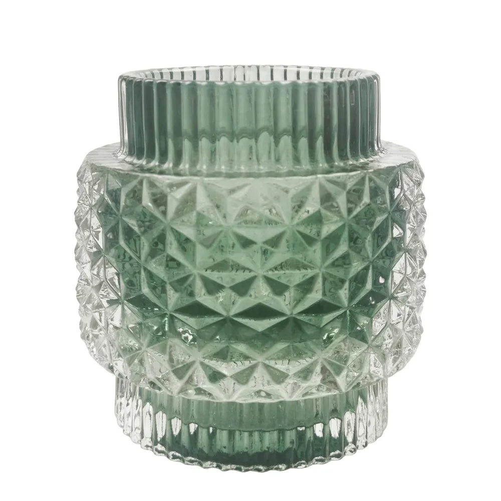 Large Crease Glass Tealight - Green