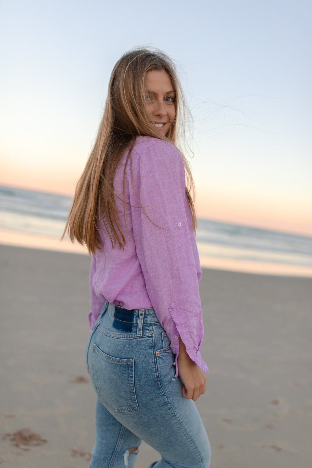 Lilac Chambray Boyfriend Linen Shirt