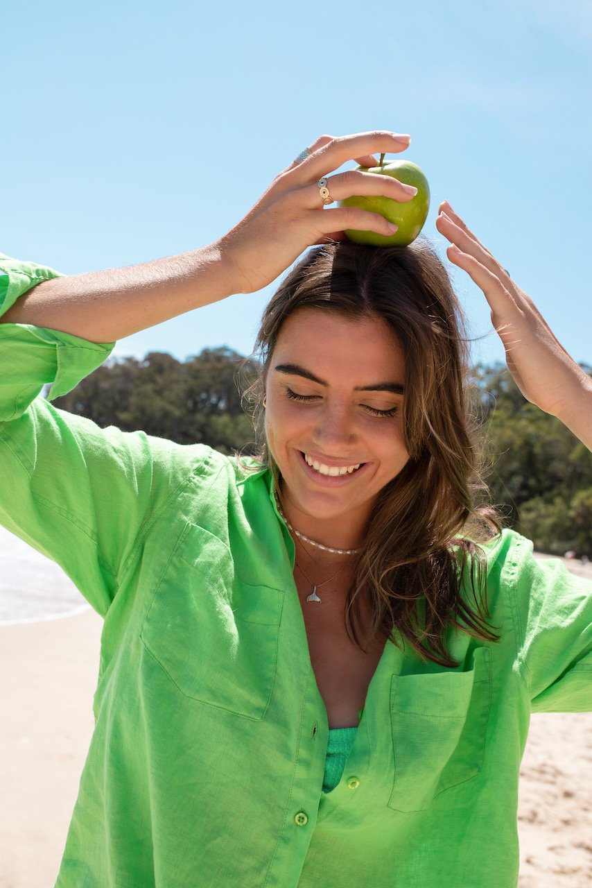 Apple Green Boyfriend Linen Shirt - L