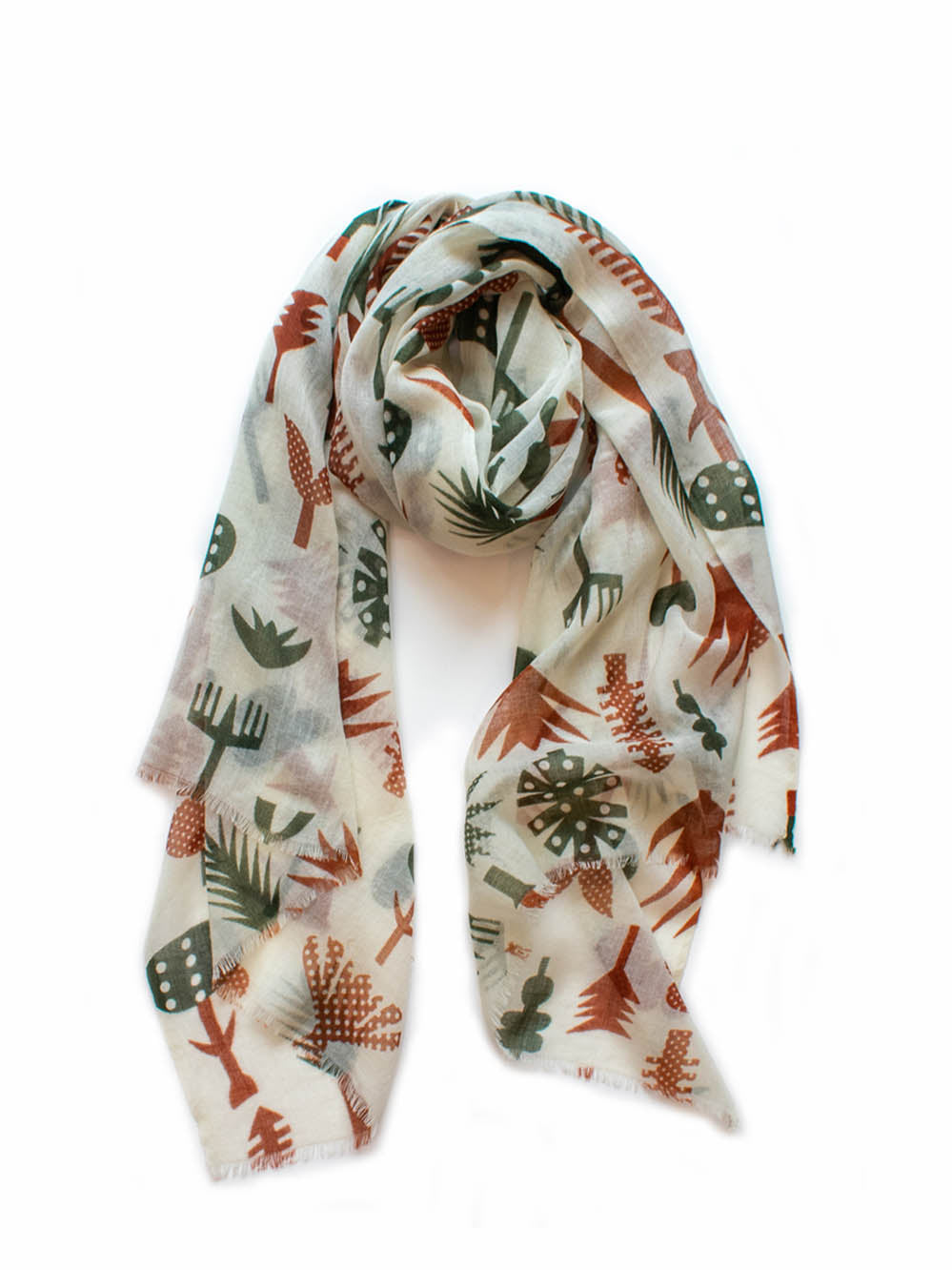 Botanical Scarf - Natural/Olive/Tan