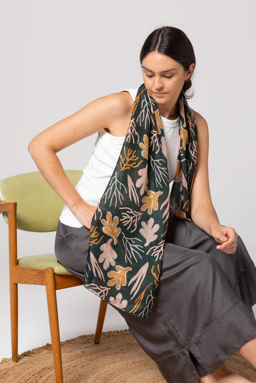 Deep Sea Silk Scarf - Forest