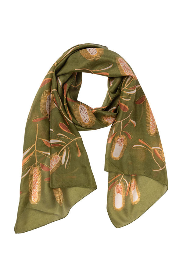 Banksia Silk Scarf - Olive Green