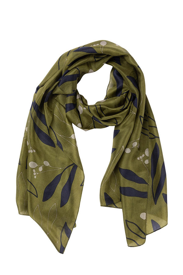 Gum Leaf Silk Scarf - Olive Green