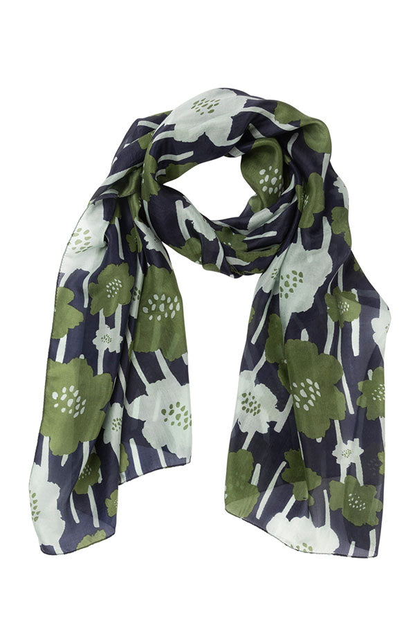 Daisy Chain Silk Scarf - Indigo