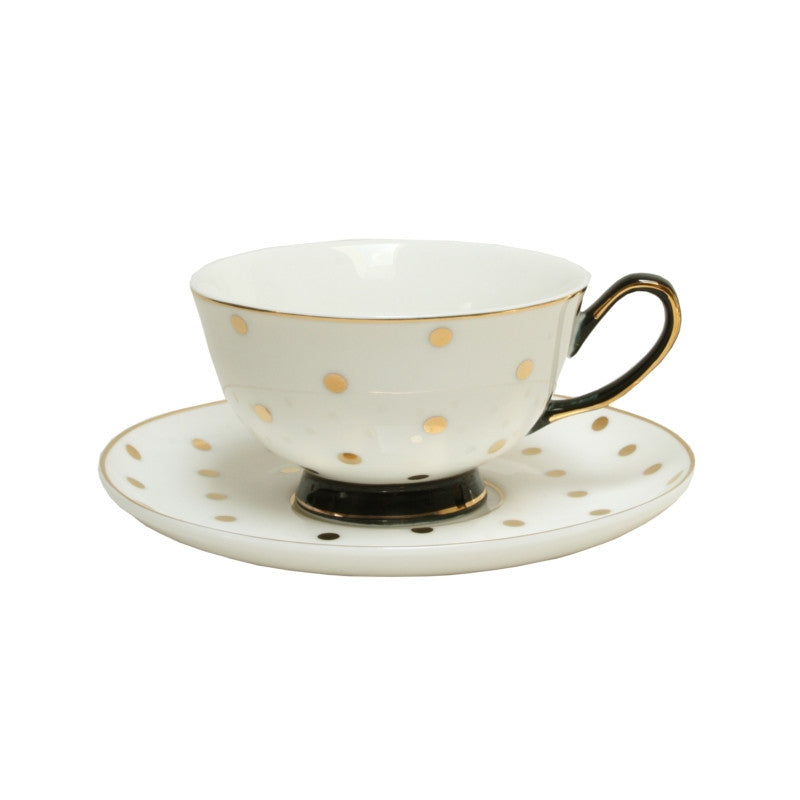 Polka Dot White & Black Cup & Saucer