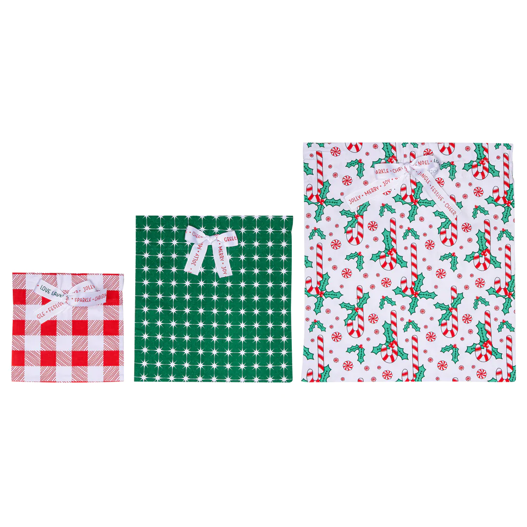 Jingle Reusable Christmas Gift Bags - Set of 3