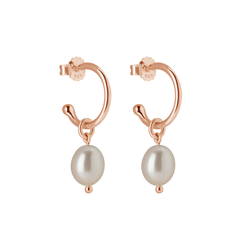 Petites Pearl Hoops - Rose Gold Plate