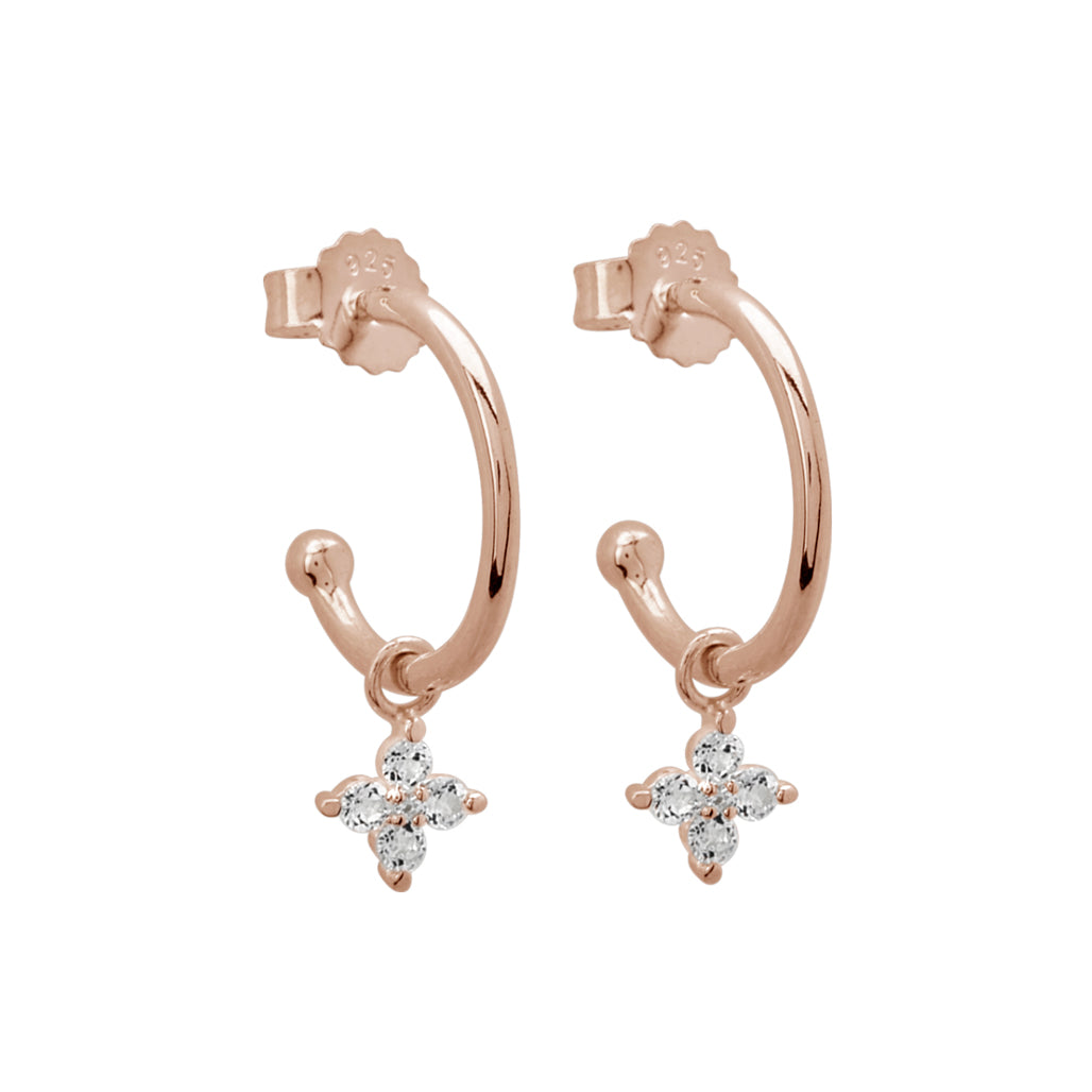 Clover Hoops - White Topaz in Rose Gold Plate